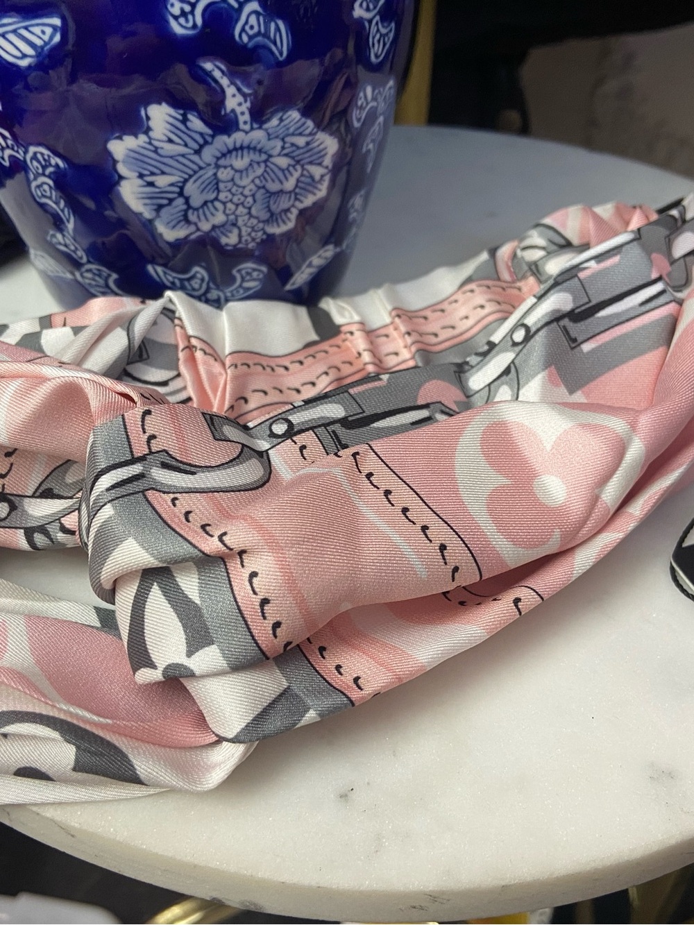Silky Pink Patterned Hair Scarf Headband